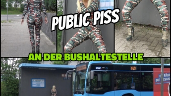 PUBLIC PISS | Haltestelle im hautengen Fick Anzug nass gepisst