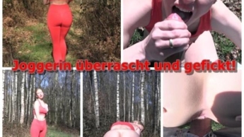 Public: Joggerin überrascht und gefickt!