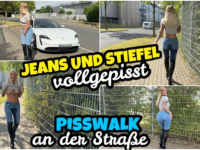 JEANS UND STIEFEL vollgepisst | PISSWALK an der Straße